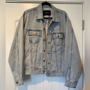 NWT Coach Novelty Light Wash Denim Jacket Gold Logo Embossed Buttons Large